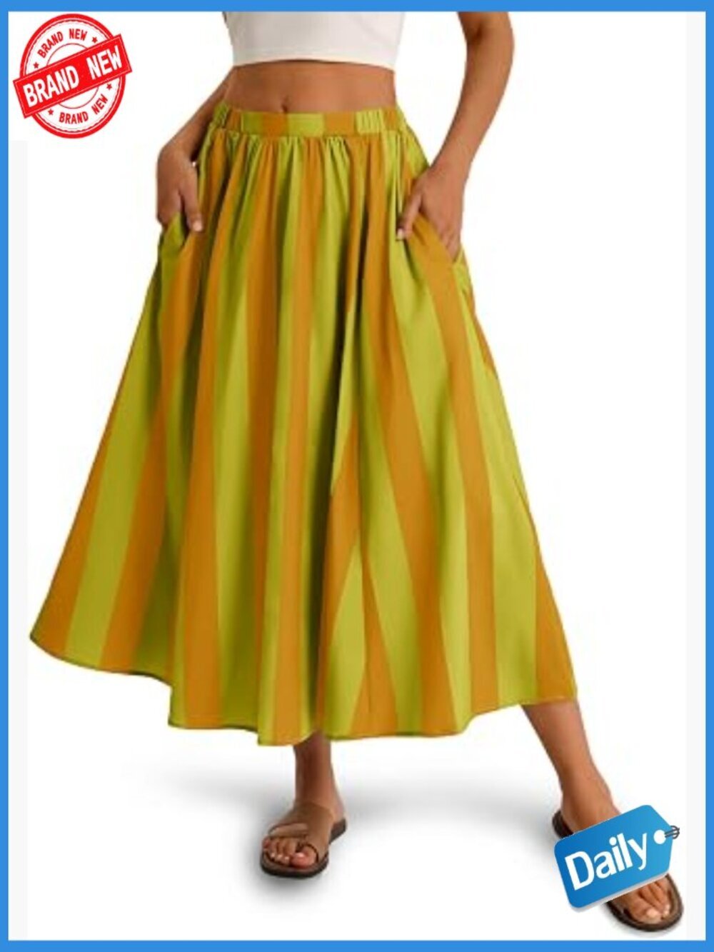 Striped Maxi Skirt A-Line Elastic Waist Flowy Beach Summer Outfits